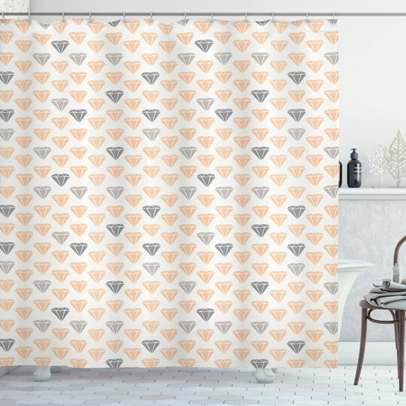 Ambesonne Abstract Shower Curtain, Pastel Crystal Diamonds, 69"Wx70"L, Peach and Grey