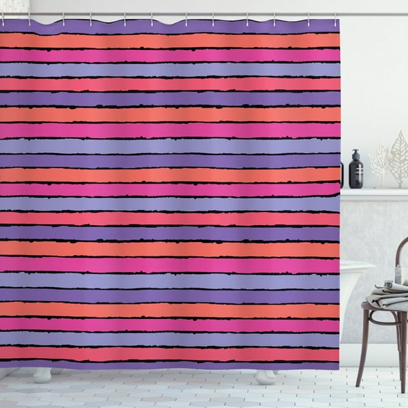 Ambesonne Abstract Shower Curtain, Pastel Tone Brush Stripes, 69"Wx70"L, Pink Salmon and Violet