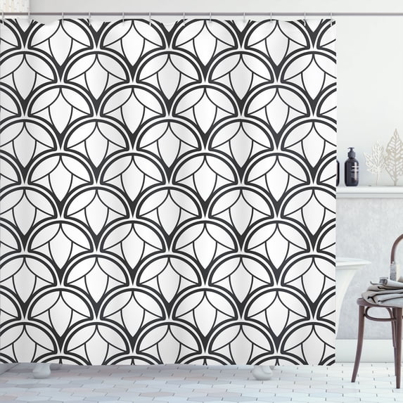 Ambesonne Abstract Shower Curtain, Retro Design for Stripe, 69"Wx75"L, White Charcoal Grey