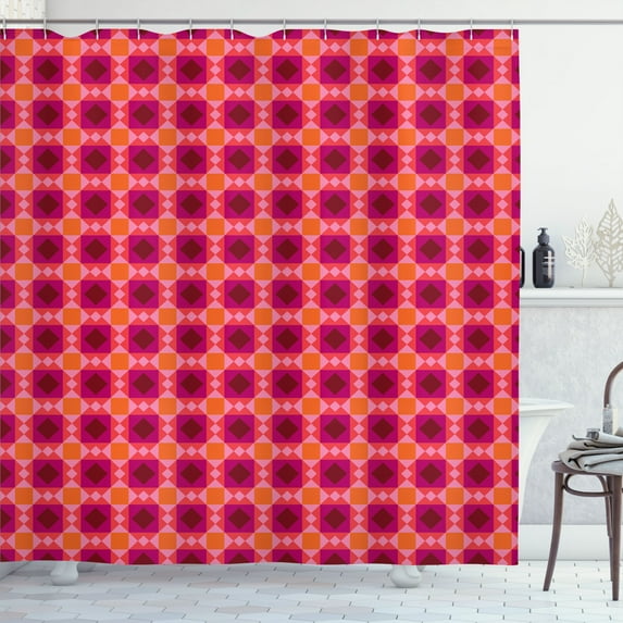 Ambesonne Abstract Shower Curtain, Retro Geometric Fractal, 69"Wx75"L, Vermilion Magenta