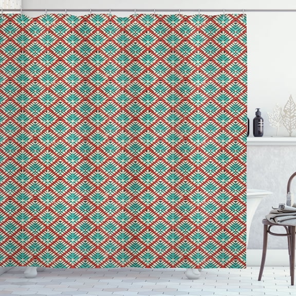 Ambesonne Abstract Shower Curtain, Retro Geometric Pattern, 69"Wx70"L, Seafoam Vermilion