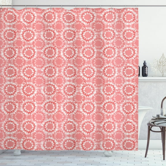 Ambesonne Abstract Shower Curtain, Retro Hippie Circles Art, 69"Wx70"L, Pastel Pink Vermilion