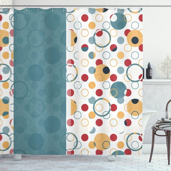 Ambesonne Abstract Shower Curtain, Retrospective Style Rounds, 69"Wx70"L, Apricot Teal