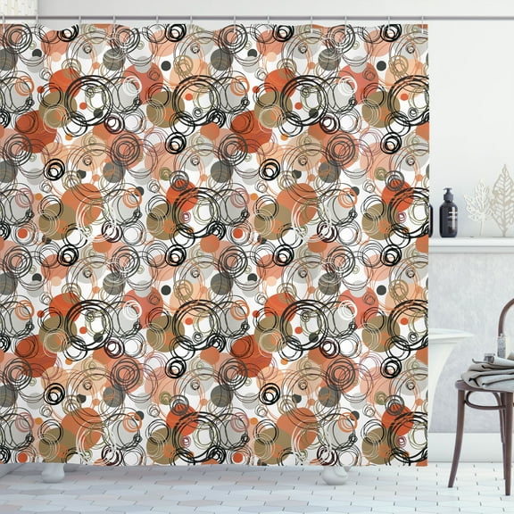 Ambesonne Abstract Shower Curtain, Round Colored Scribbles, 69"Wx84"L, Burnt Orange