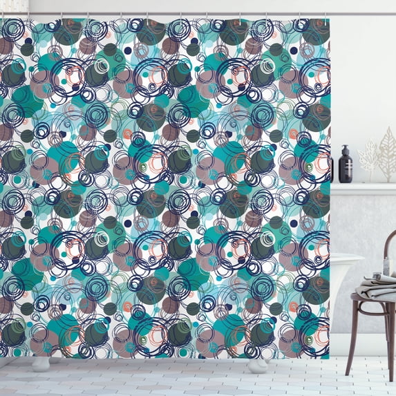 Ambesonne Abstract Shower Curtain, Round Colored Scribbles, 69"Wx84"L, Dark Seafoam