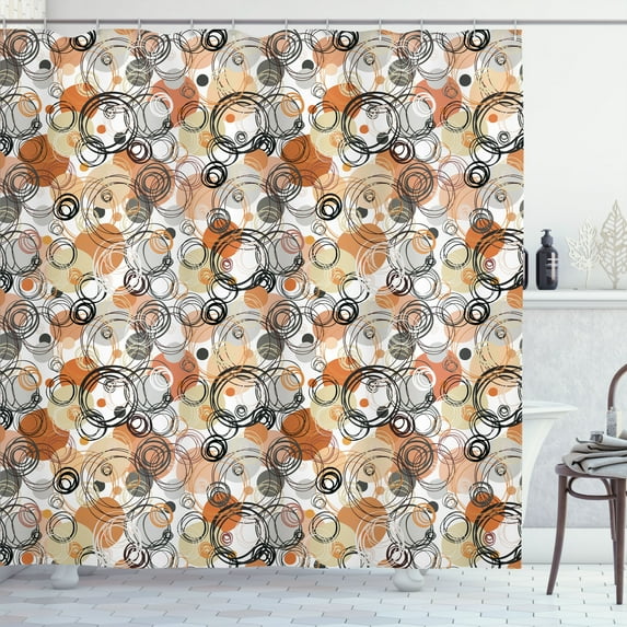 Ambesonne Abstract Shower Curtain, Round Colored Scribbles, 69"Wx84"L, Pearl Orange