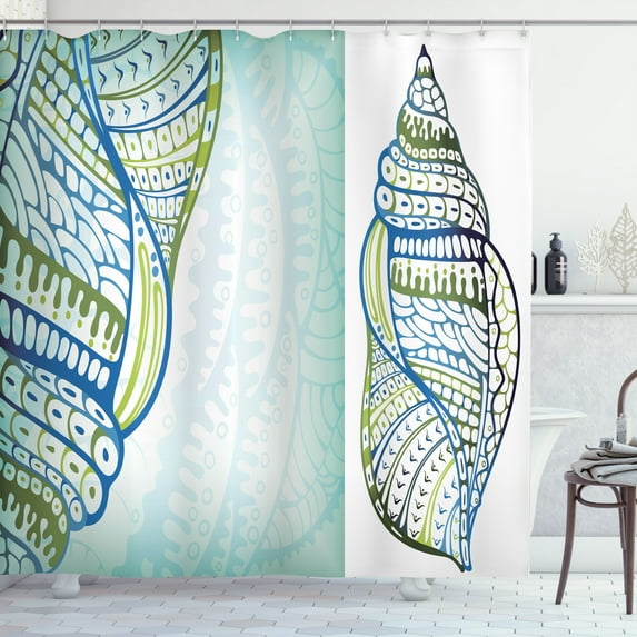 Ambesonne Abstract Shower Curtain, Seashell Ornate Motifs, 69"Wx84"L, Blue Green White