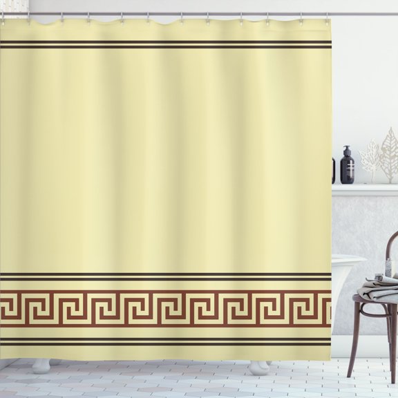 Ambesonne Abstract Shower Curtain, Simple Style Greek Pattern, 69"Wx70"L, Grey Yellow and Brown