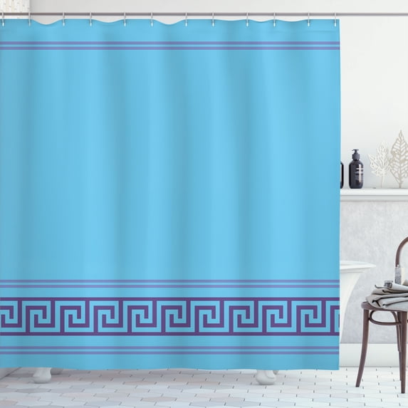 Ambesonne Abstract Shower Curtain, Simple Style Greek Pattern, 69"Wx70"L, Violet and Sky Blue