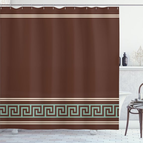 Ambesonne Abstract Shower Curtain, Simplistic Greek Pattern, 69"Wx70"L, Redbrown and Pale Blue