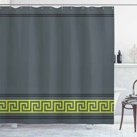 Ambesonne Abstract Shower Curtain, Simplistic Greek Pattern, 69"Wx70"L, Slate Blue and Lime Green