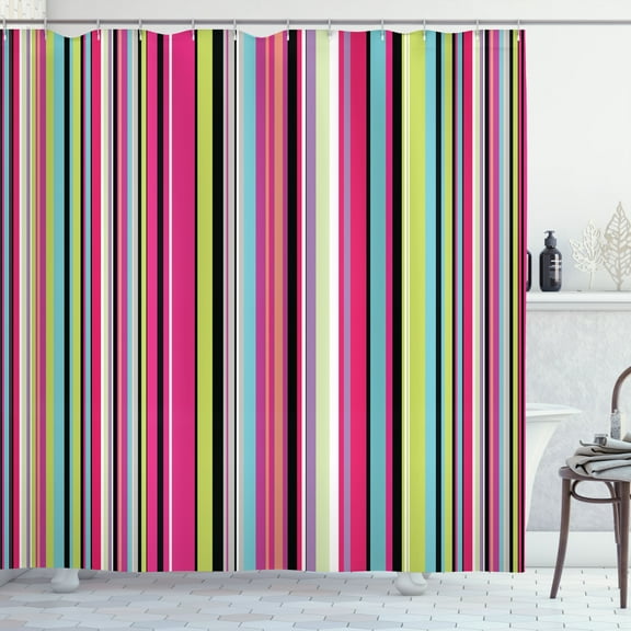 Ambesonne Abstract Shower Curtain, Stripes Pattern Funky Art, 69"Wx84"L, Hot Pink