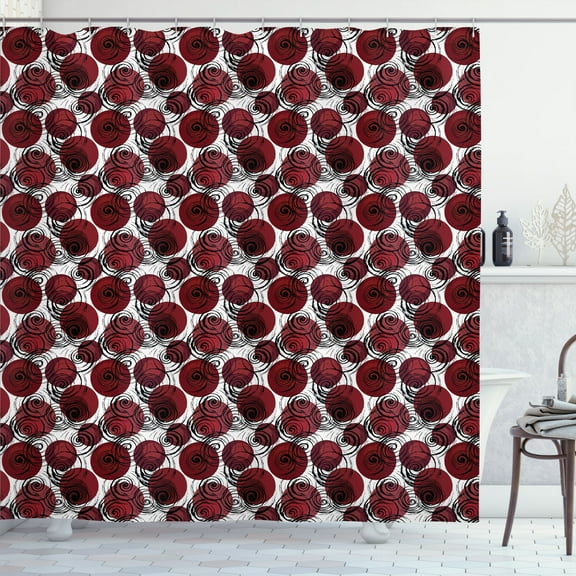 Ambesonne Abstract Shower Curtain, Swirling Brush Streaks, 69"Wx84"L, Maroon Grey