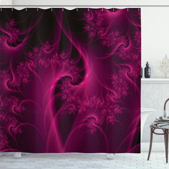 Ambesonne Abstract Shower Curtain, Swirling Floral Lines Art, 69"Wx84"L, Hot Pink