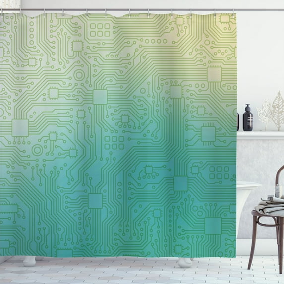 Ambesonne Abstract Shower Curtain, Tech Vector Pattern, 69"Wx84"L, Jade Green Pale Green