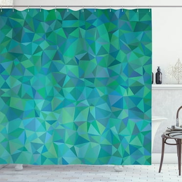Ambesonne Abstract Shower Curtain, Triangle Mosaic Design, 69"Wx84"L, Green Navy