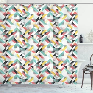 Ambesonne Abstract Shower Curtain, Triangular Minimalist Art, 69"Wx84"L, Coral Seafoam White