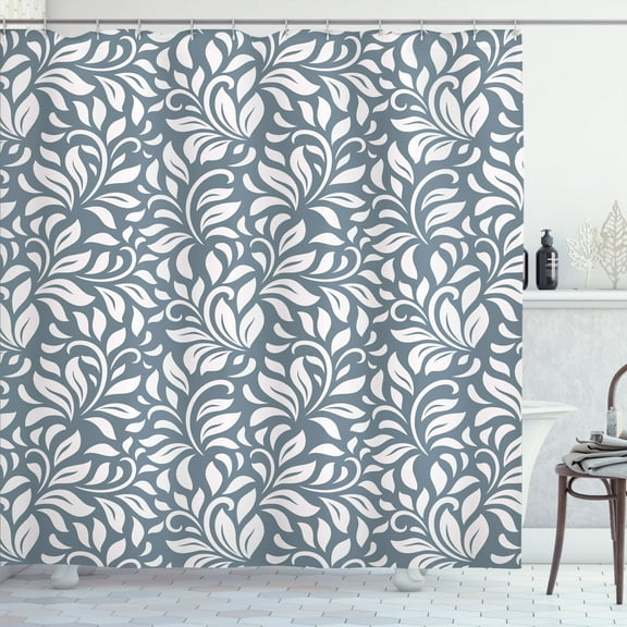 Ambesonne Abstract Shower Curtain, Victorian Strokes Curves, 69"Wx75"L, Cadet Blue and White