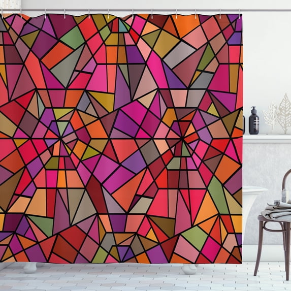 Ambesonne Abstract Shower Curtain, Vitray Mosaic Triangle, 69"Wx84"L, Multicolor