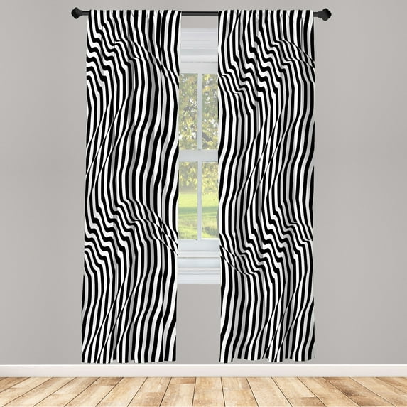Ambesonne Abstract Surreal Curtains, Illusive Stripes, Pair of 28"x84", Charcoal Grey White