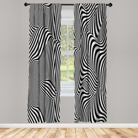 Ambesonne Abstract Surreal Curtains, Optical Lines Art, Pair of 28"x95", Charcoal Grey White