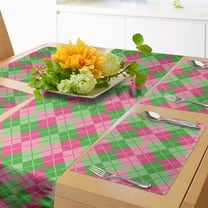 Ambesonne Abstract Table Runner & Placemats, Argyle Inspired Elements, Placemat 4 pcs   Runner 12"x72", Pink Lime Green