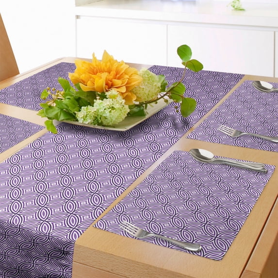 Ambesonne Abstract Table Runner & Placemats, Geometric Intricate Shapes, Placemat 4 pcs + Runner 12"x72", Violet Quartz