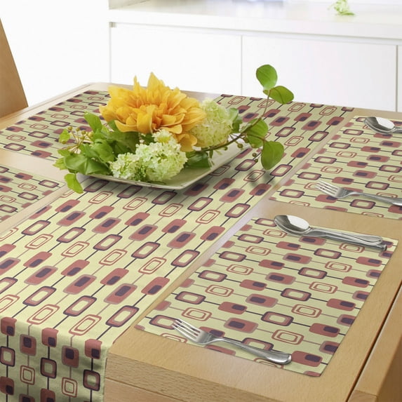 Ambesonne Abstract Table Runner & Placemats, Intricate and Rectangular, Placemat 4 pcs + Runner 14"x90", Dark Salmon Pale Yellow