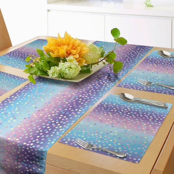 Ambesonne Abstract Table Runner & Placemats, Mermaid Tones Dots Pattern, Placemat 4 pcs + Runner 12"x72", Pale Blue Lavender