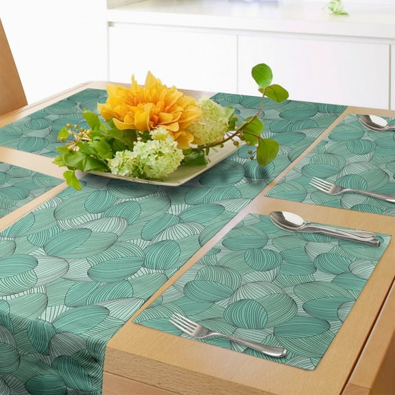 Ambesonne Abstract Table Runner & Placemats, Modern Curly Motif Doodle, Placemat 4 pcs + Runner 12"x72", Seafoam and Mint Green