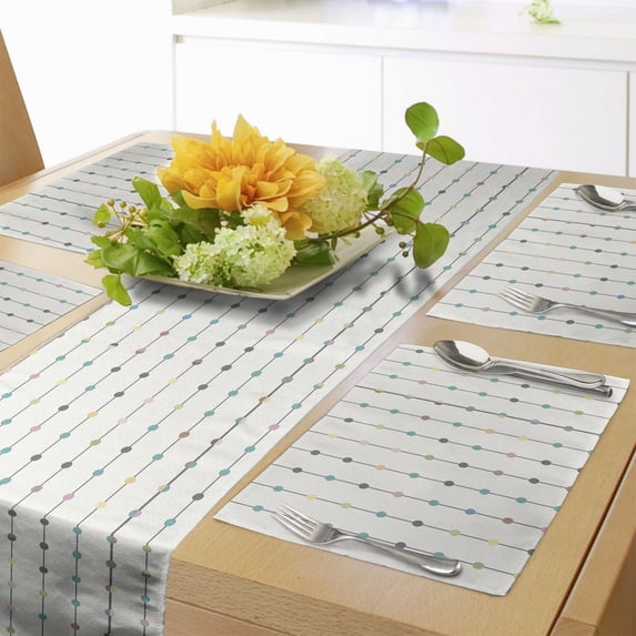 Ambesonne Abstract Table Runner & Placemats, Nostalgic Squares on Lines, Placemat 4 pcs + Runner 16"x72", Off White Multicolor