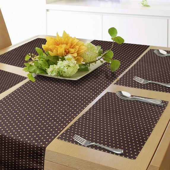 Ambesonne Abstract Table Runner & Placemats, Old Fashion Retro Dots, Placemat 4 pcs + Runner 14"x90", Brown Beige