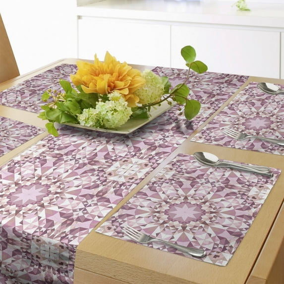 Ambesonne Abstract Table Runner & Placemats, Optical Illusion Graphic, Placemat 4 pcs + Runner 14"x90", Pale Pink Mauve Taupe