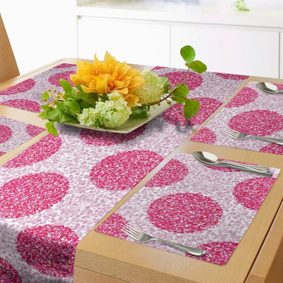 Ambesonne Abstract Table Runner & Placemats, Round Bubbles Polka Dots, Placemat 4 pcs + Runner 12"x72", Pink Fuchsia
