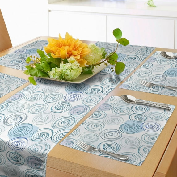 Ambesonne Abstract Table Runner & Placemats, Simplistic Vortex Motif, Placemat 4 pcs + Runner 14"x90", White Multicolor