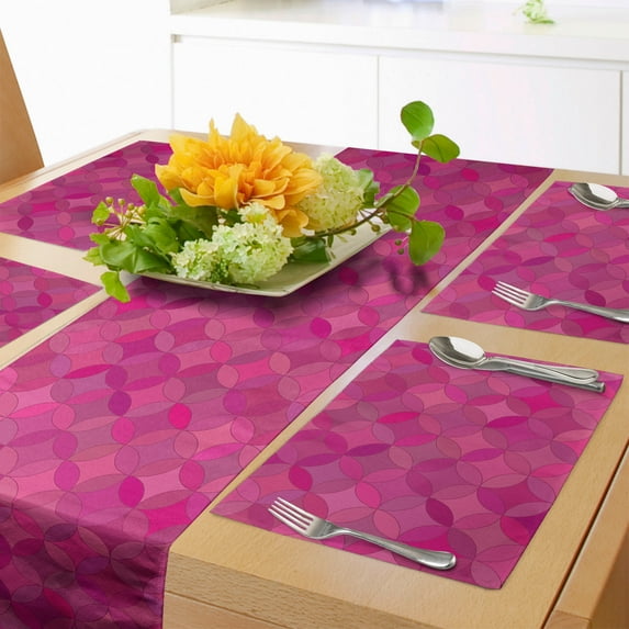 Ambesonne Abstract Table Runner & Placemats, Star Patterns from Circles, Placemat 4 pcs + Runner 16"x72", Dark Magenta Magenta