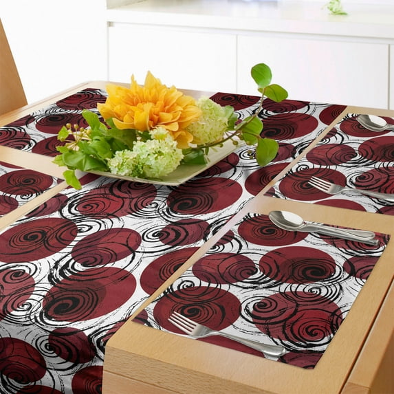 Ambesonne Abstract Table Runner & Placemats, Swirling Brush Streaks, Placemat 4 pcs + Runner 16"x72", Maroon Grey