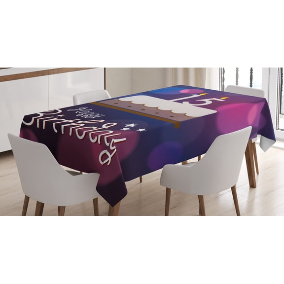 Ambesonne Abstract Tablecloth Rectangular Table Cover, 15 Birthday Cake, 60"x90", Blue Pink White