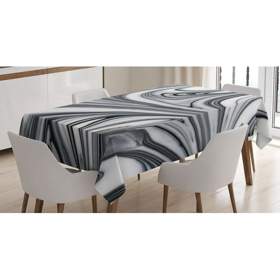 Ambesonne Abstract Tablecloth Rectangular Table Cover, Black White Surreal Art, 52"x70", Grey