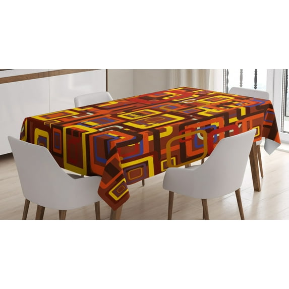 Ambesonne Abstract Tablecloth Rectangular Table Cover, Colorful Trippy Square, 52"x70", Multicolor