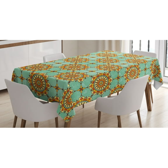 Ambesonne Abstract Tablecloth Rectangular Table Cover, Eastern Victorian Form, 60"x90", Mint Orange
