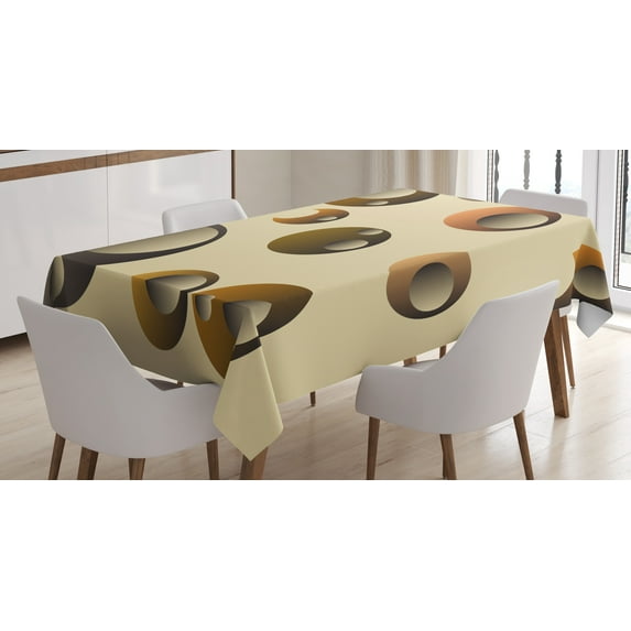 Ambesonne Abstract Tablecloth Rectangular Table Cover, Funky Bubbles Round, 60"x84", Pale Brown Caramel