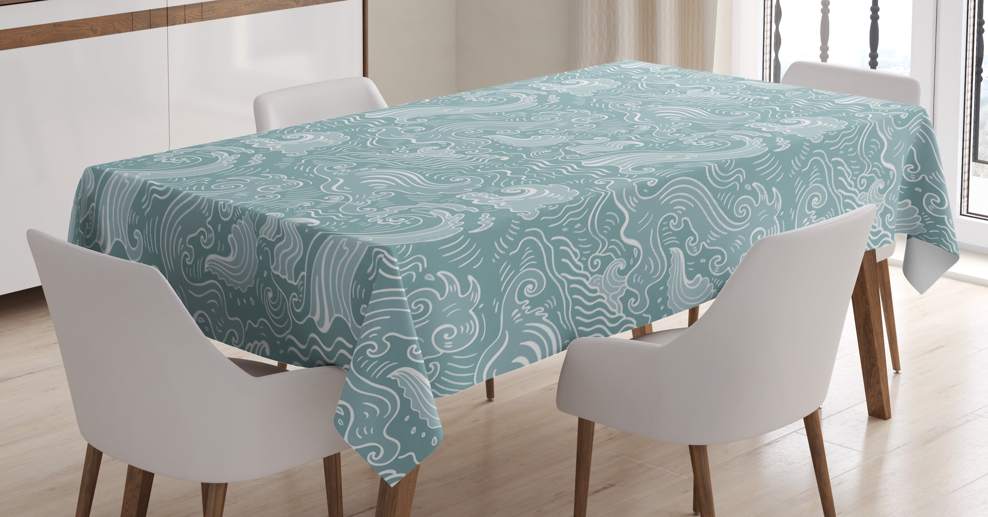 Ambesonne Abstract Tablecloth Rectangular Table Cover, Funky Sea Waves ...