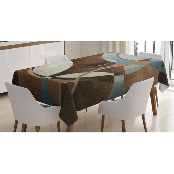 Ambesonne Abstract Tablecloth Rectangular Table Cover, Grunge Vintage Rounds, 52"x70", Umber Slate Blue