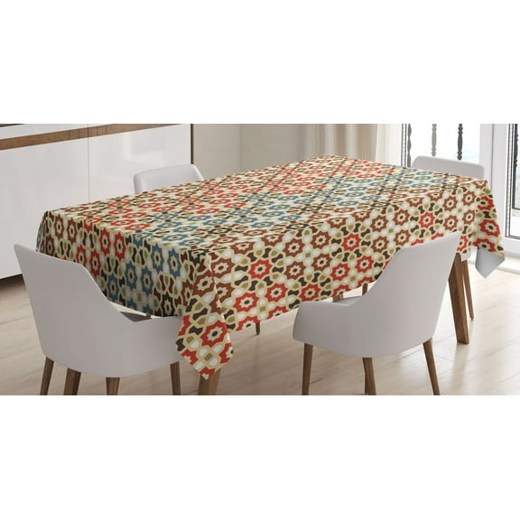 Ambesonne Abstract Tablecloth Rectangular Table Cover, Mosaic Look Cultural Motif, 60"x90", Beige Multicolor