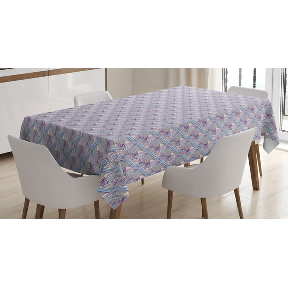 Ambesonne Abstract Tablecloth Rectangular Table Cover, Pastel Tone Doodle Waves, 60"x90", Multicolor