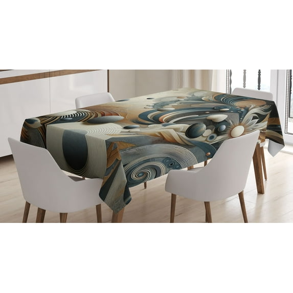 Ambesonne Abstract Tablecloth Rectangular Table Cover, Surreal Swirling Posh Art, 60"x90", Dark Slate Blue and Tan