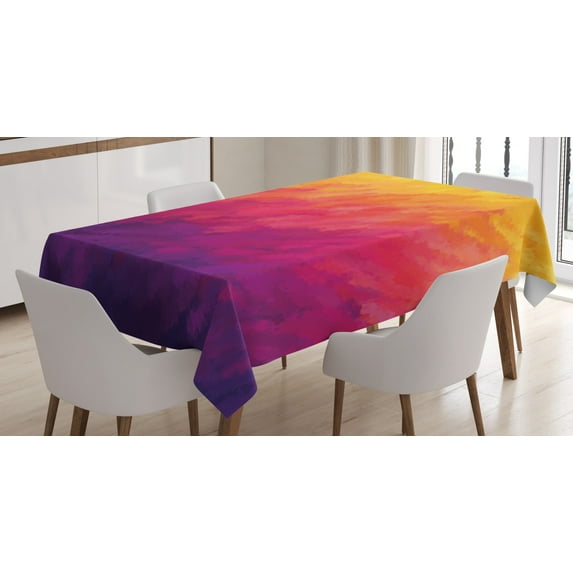 Ambesonne Abstract Tablecloth Rectangular Table Cover, Watercolor Style Ombre, 52"x70", Purple Orange and Yellow