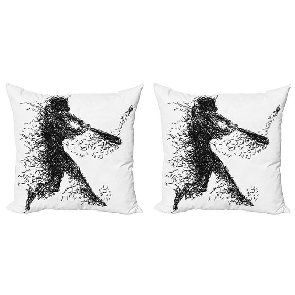 Ambesonne Abstract Throw Pillow Cover 2 Pack, Baseball Player, 16", Charcoal Grey White