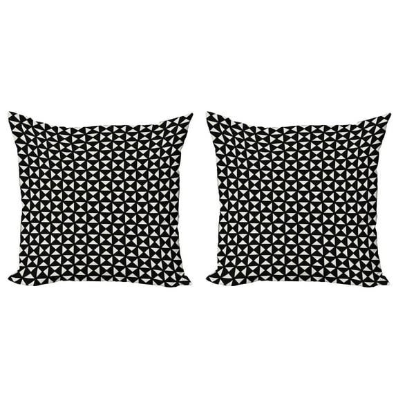 Ambesonne Abstract Throw Pillow Cover 2 Pack, Basic Triangles in Squares, 24", Dark Grey and Eggshell